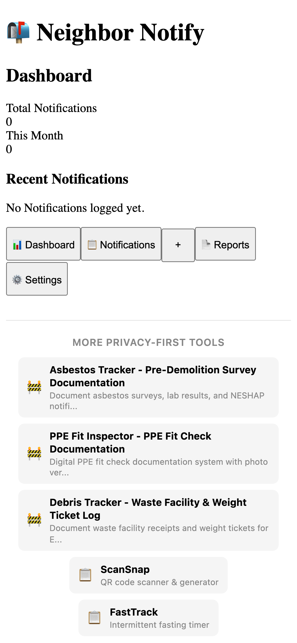 Neighbor Notify - Adjacent Property Notification Tracker main interface